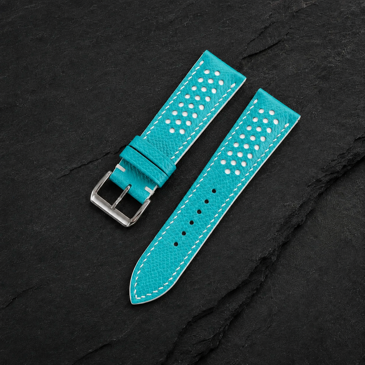 Turquoise And White Small Racing Epsom Leather Watch Strap - Handmade