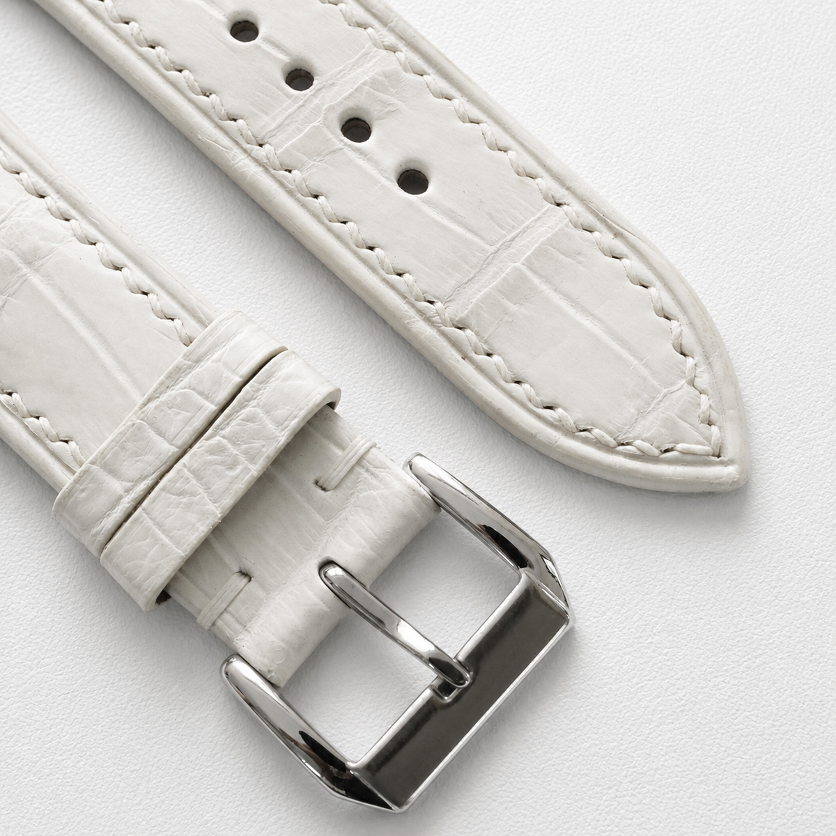 Ivory White Alligator Leather Watch Strap - Handmade