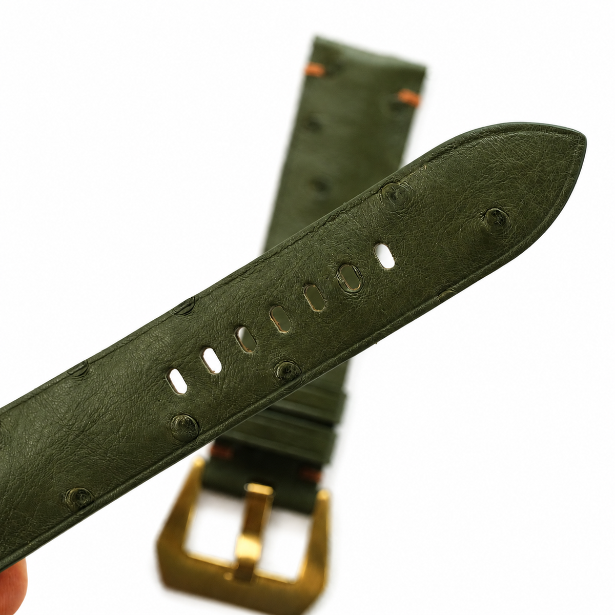 Dark Olive Green Ostrich Leather Watch Strap - Handmade