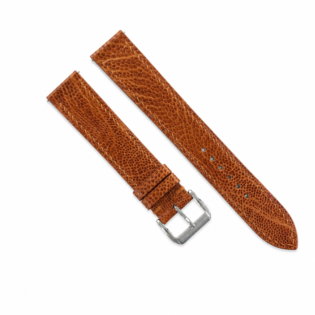 Golden Cognac Ostrich Leather Watch Strap - Handmade