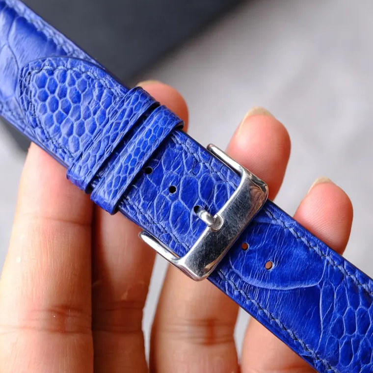 Blue Ostrich Leather Watch Strap - Handmade