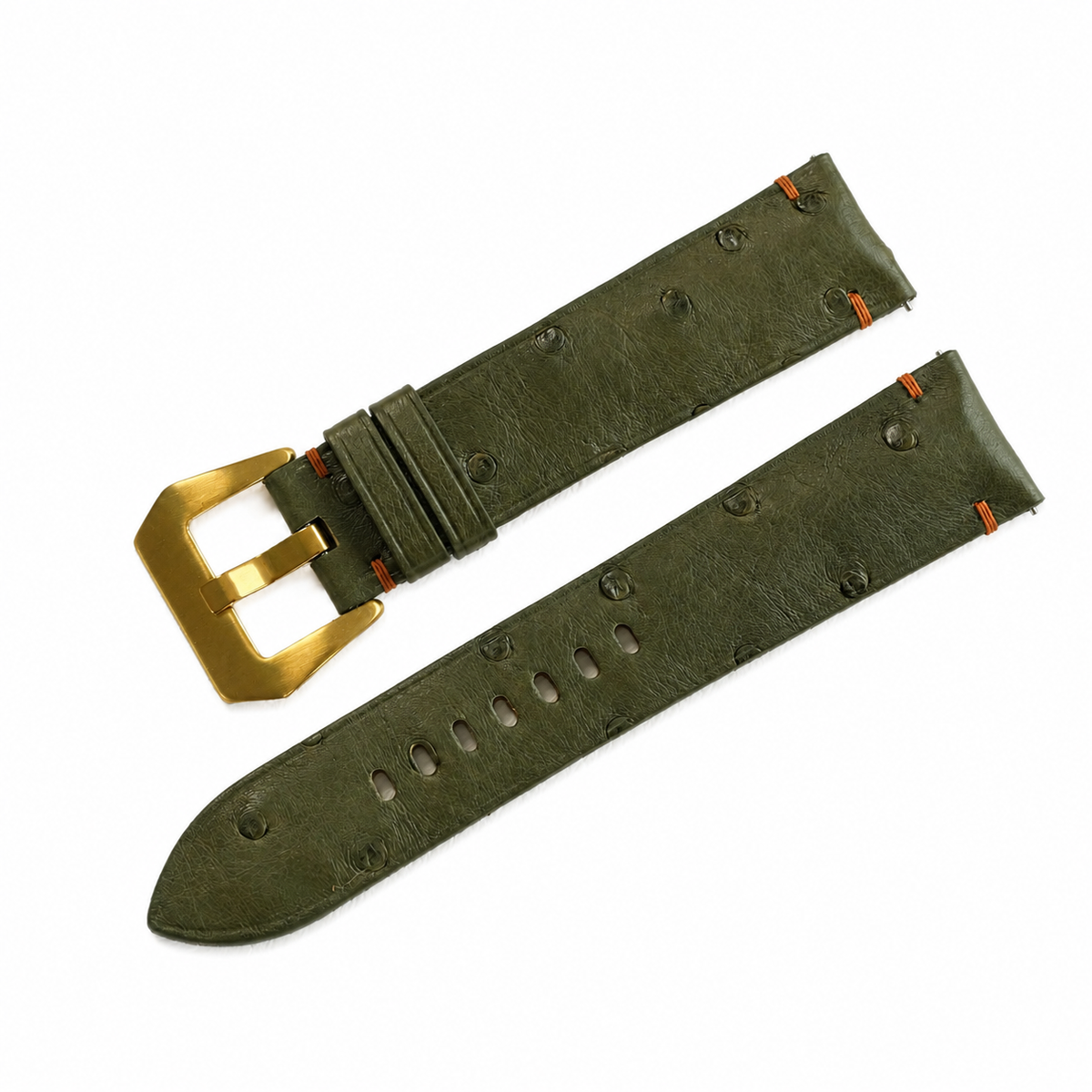 Dark Olive Green Ostrich Leather Watch Strap - Handmade