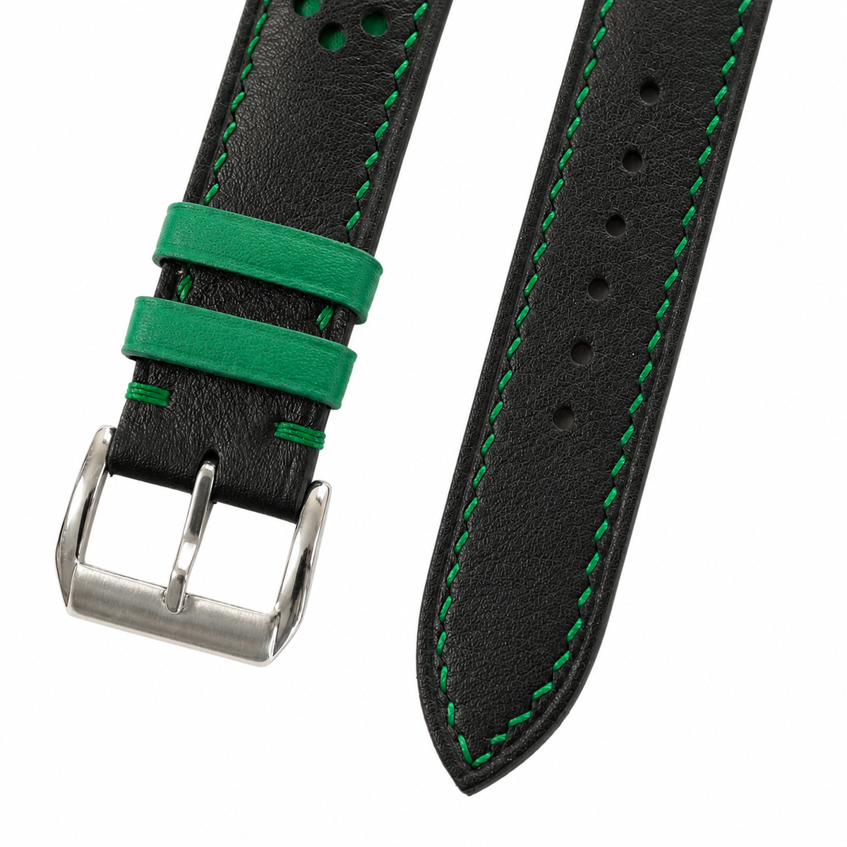 Black And Green Racing Swift Leather Watch Strap - Handmade