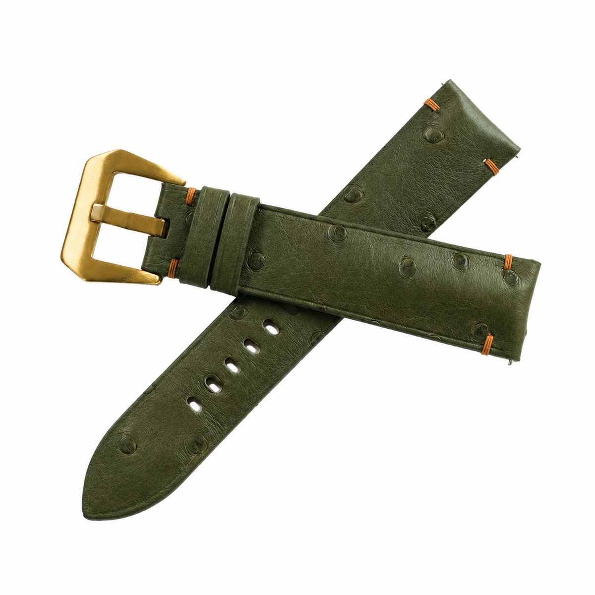 Dark Olive Green Ostrich Leather Watch Strap - Handmade