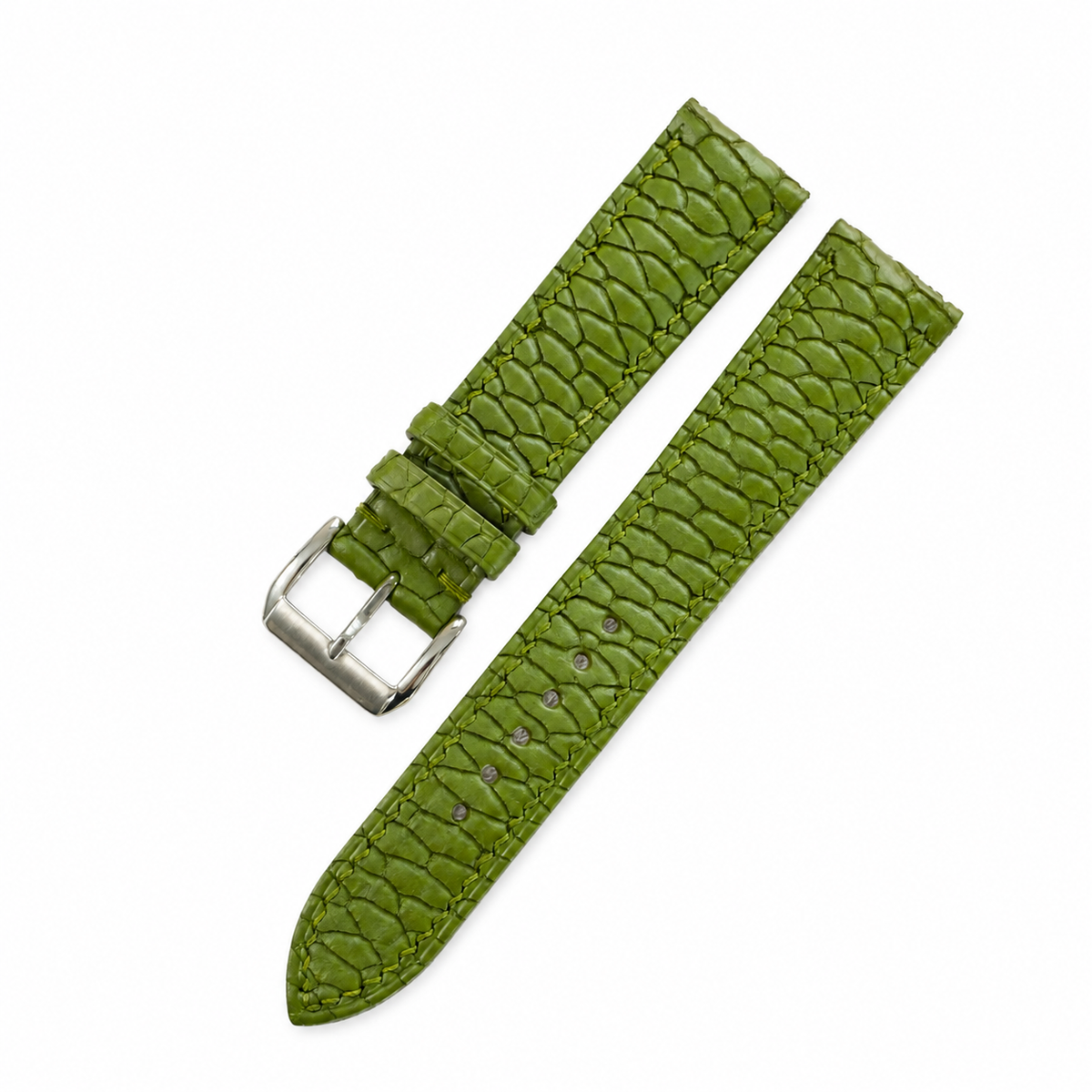 Olive Green Beaver Tail Leather Watch Strap - Handmade