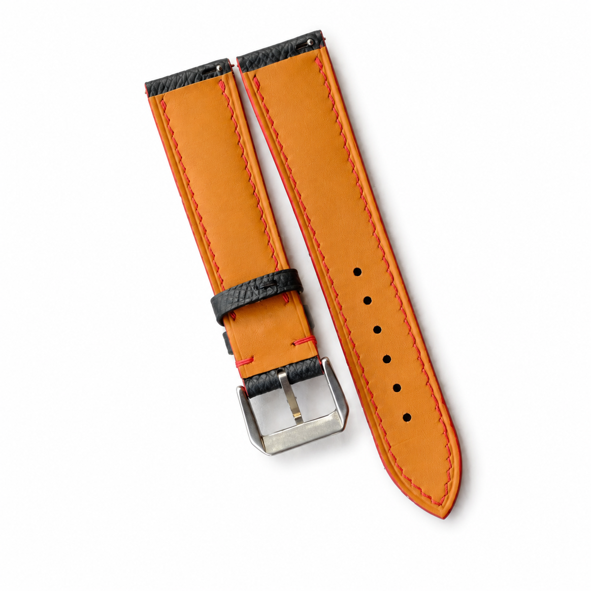 Black Red Racing Epsom Leather Watch Strap - Handmade