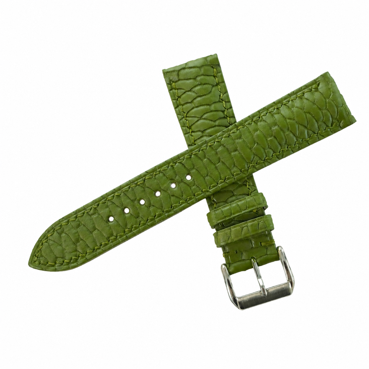 Olive Green Beaver Tail Leather Watch Strap - Handmade