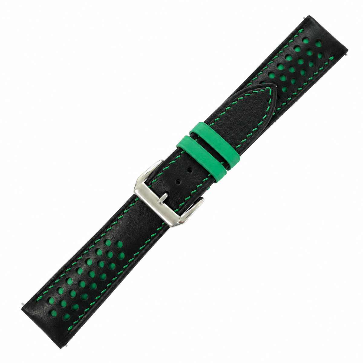Black And Green Racing Swift Leather Watch Strap - Handmade