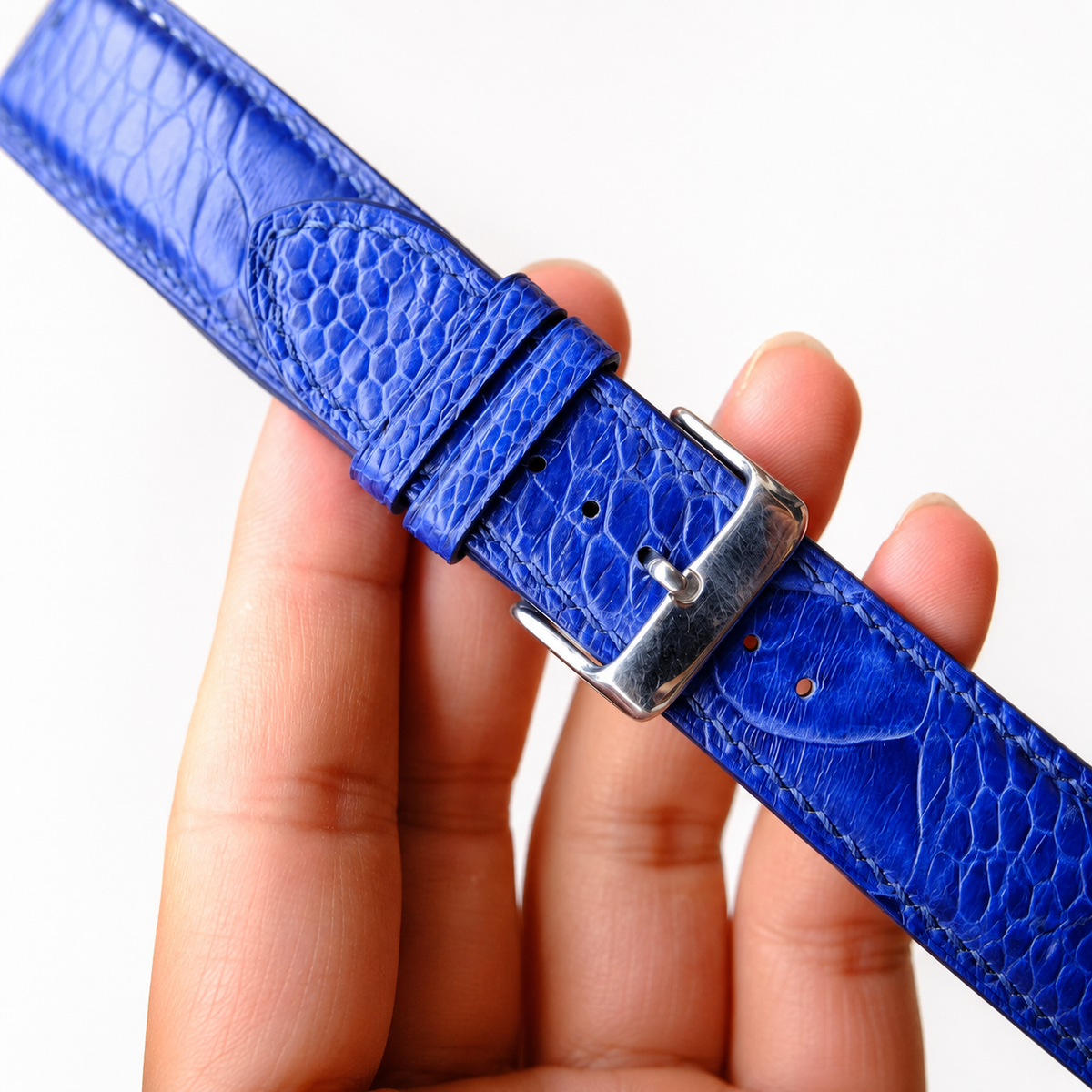 Blue Ostrich Leather Watch Strap - Handmade