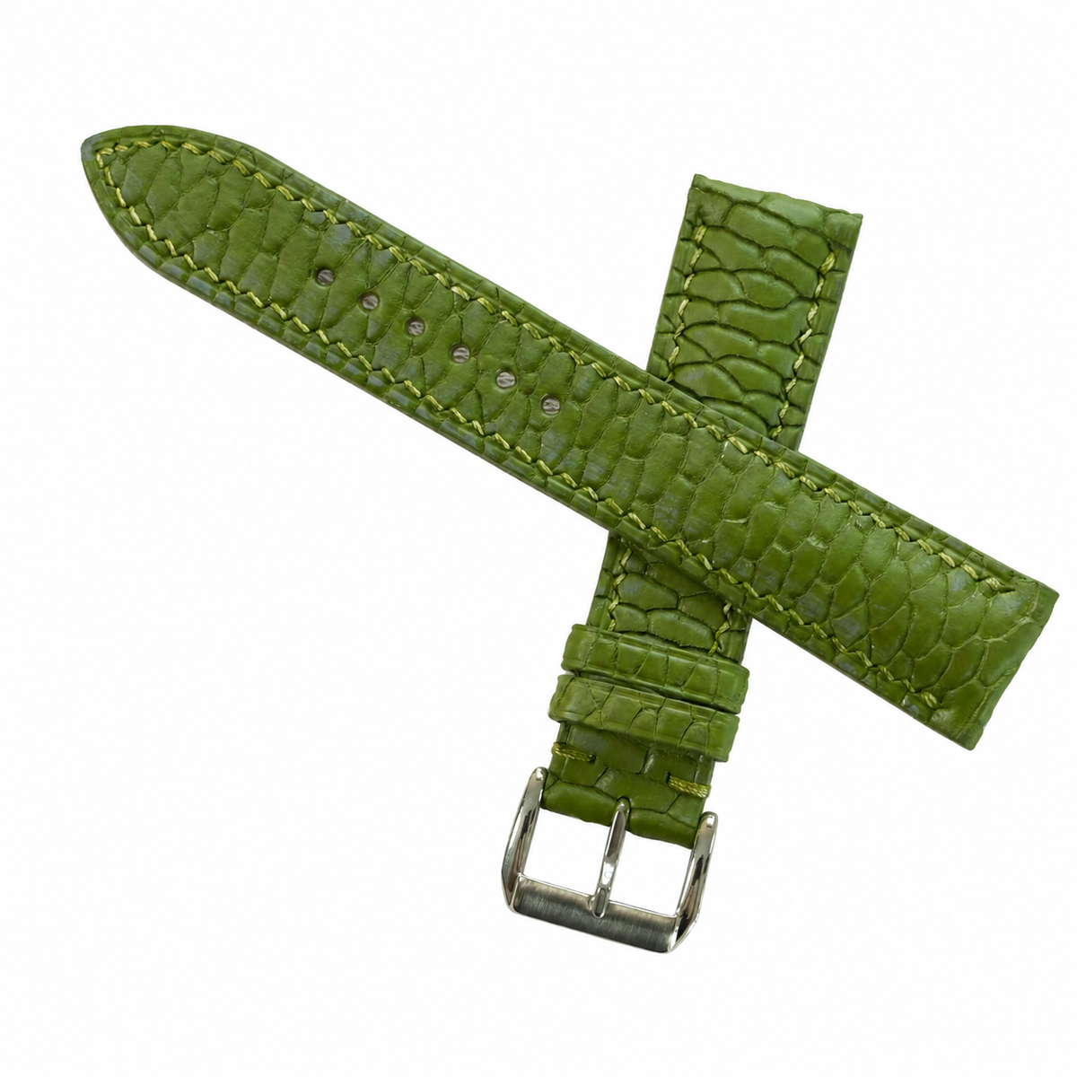 Olive Green Beaver Tail Leather Watch Strap - Handmade