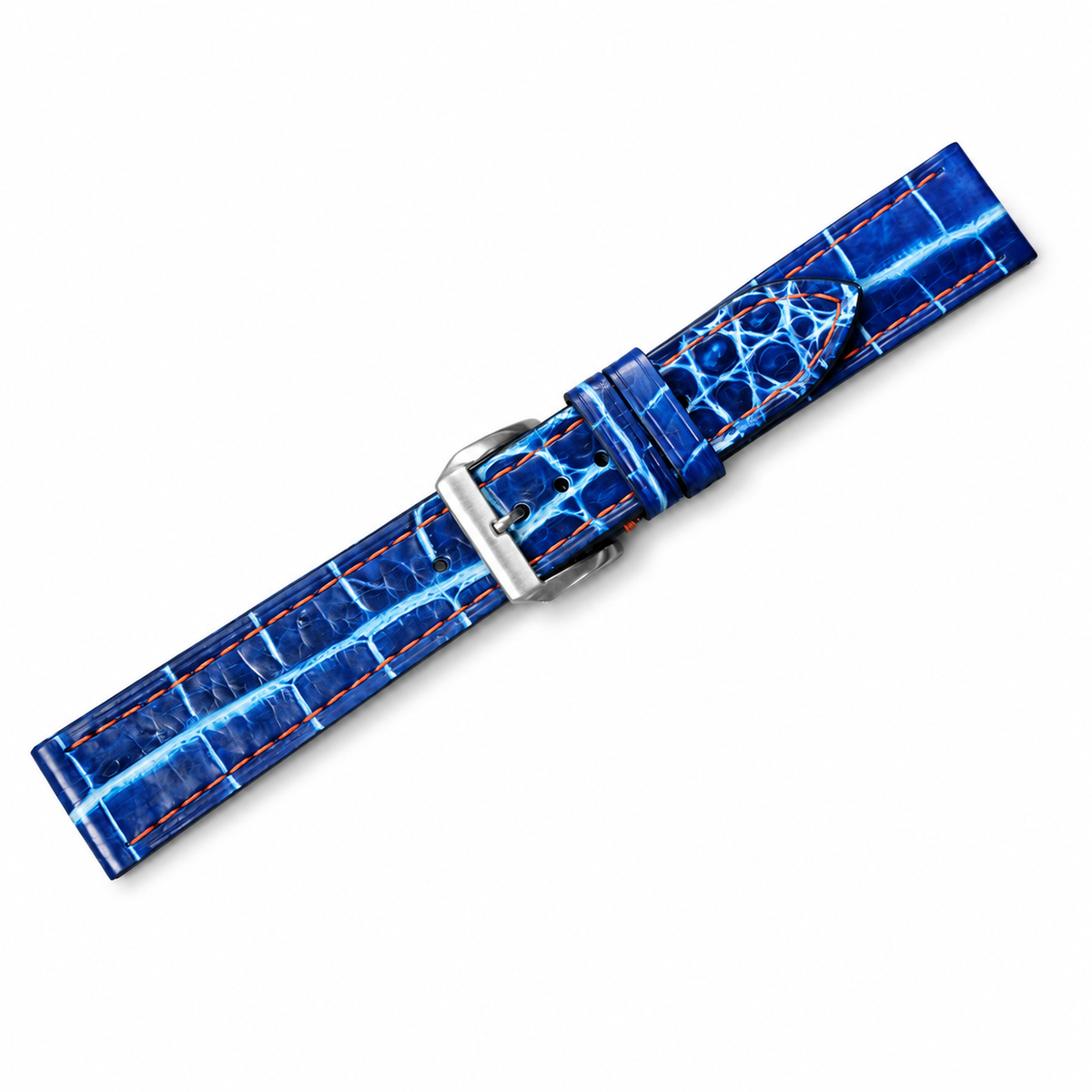 Blue White Alligator Leather Watch Strap - Handmade