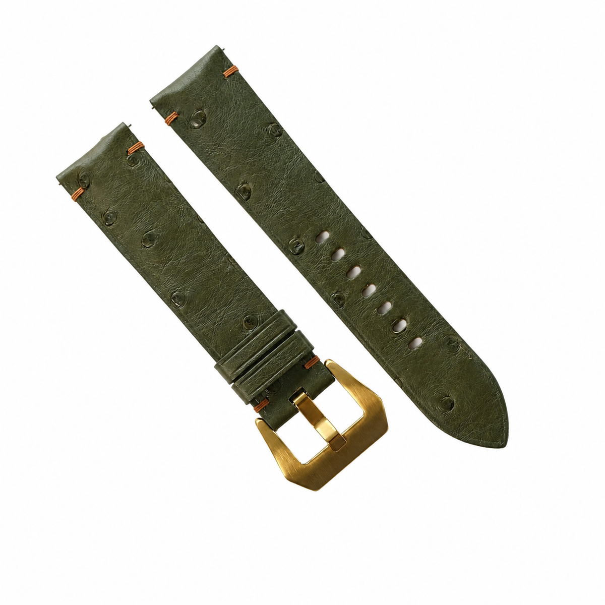 Dark Olive Green Ostrich Leather Watch Strap - Handmade