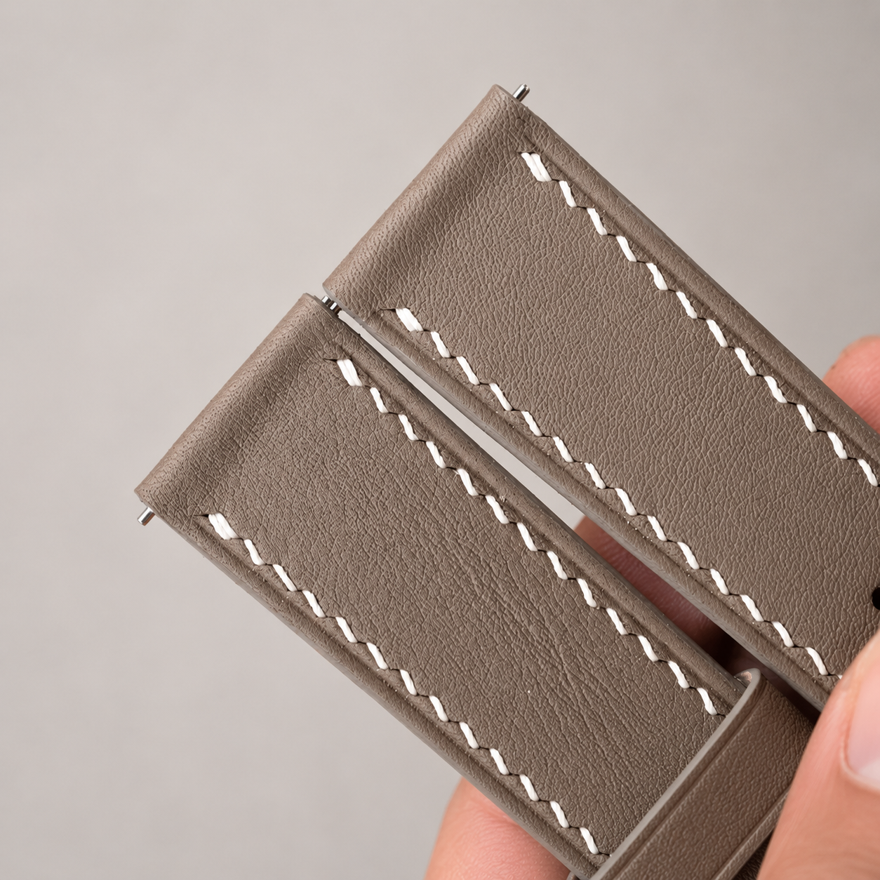 Etoupe Taupe Swift Leather Watch Strap - Handmade Quick Release Band