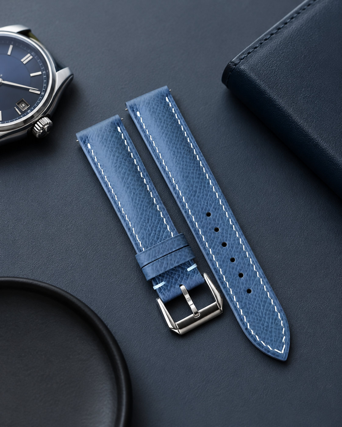 Gray Epsom Leather Watch Strap - Handmade Quick Release Band