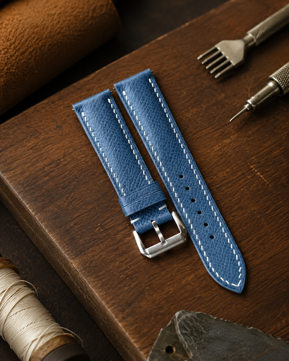 Gray Epsom Leather Watch Strap - Handmade Quick Release Band