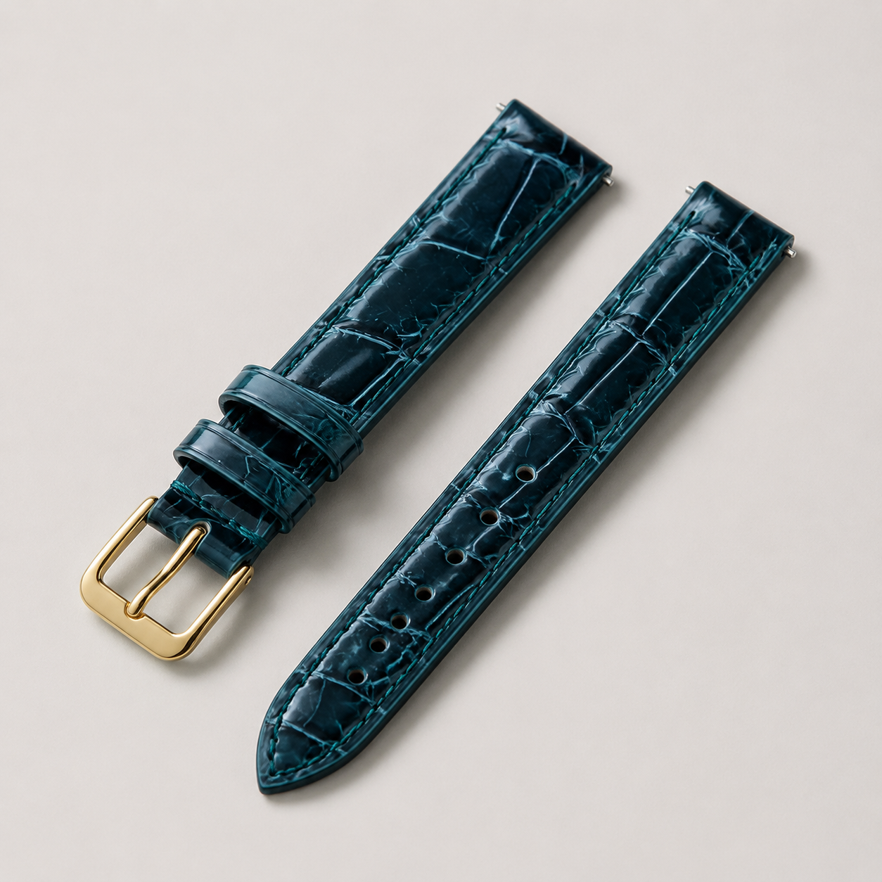 Dark Green Alligator Leather Watch Strap - Handmade Quick Release Band