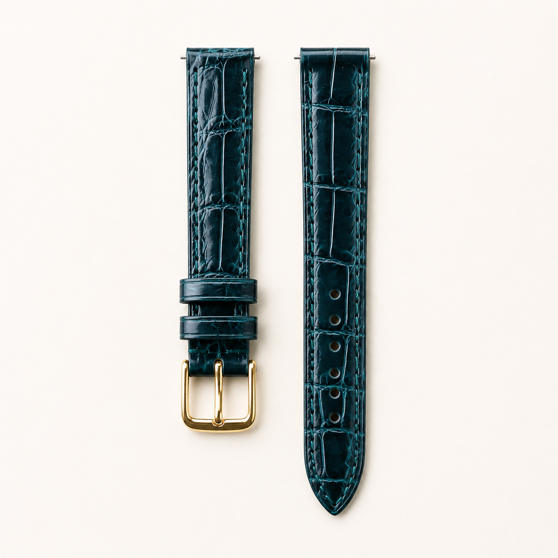 Dark Green Alligator Leather Watch Strap - Handmade Quick Release Band