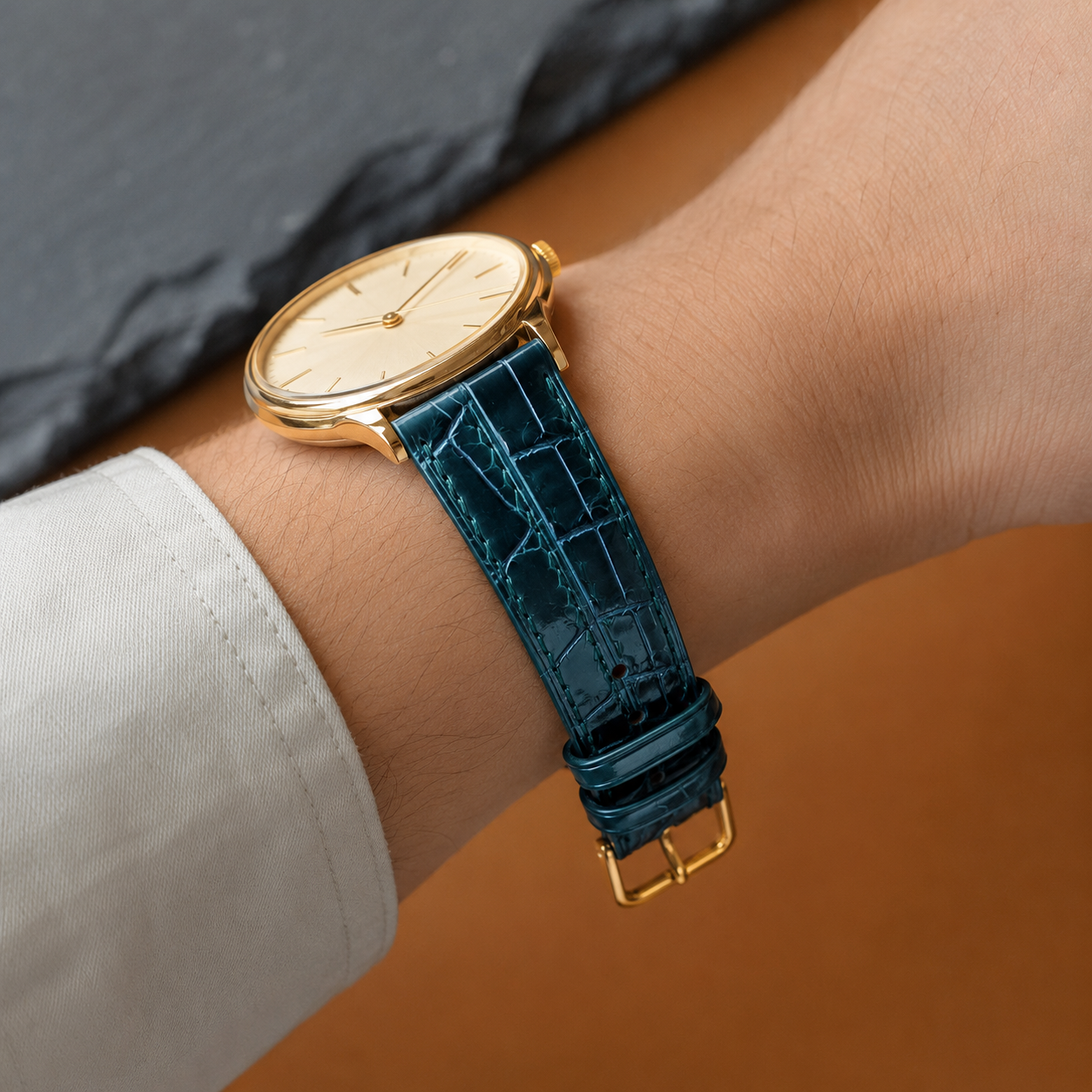 Dark Green Alligator Leather Watch Strap - Handmade Quick Release Band