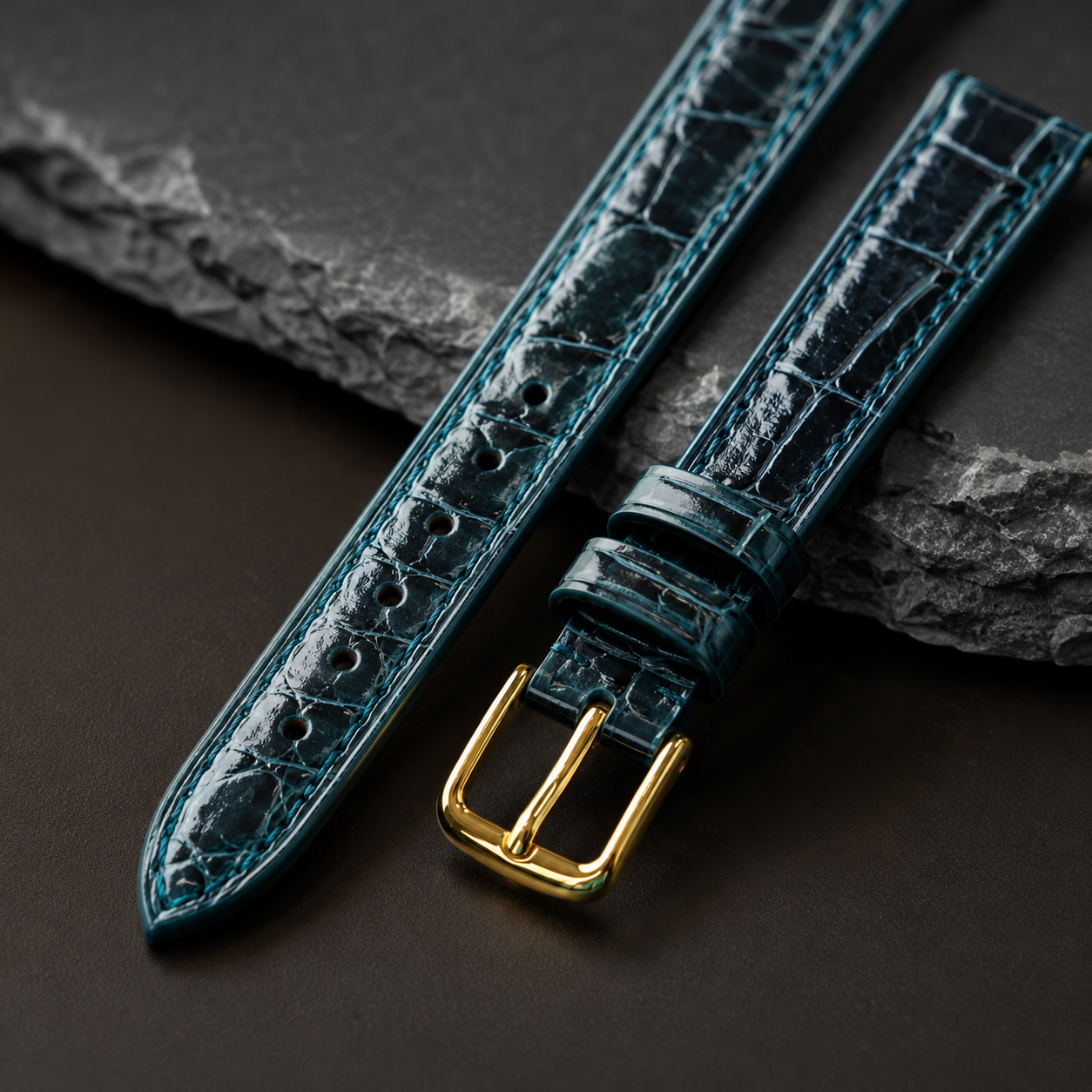 Dark Green Alligator Leather Watch Strap - Handmade Quick Release Band