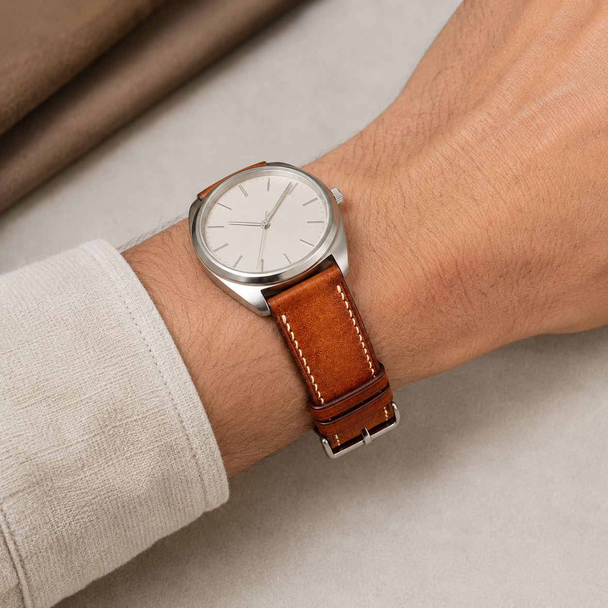 Coffee Patina Leather Watch Strap - Handmade Quick Release Band