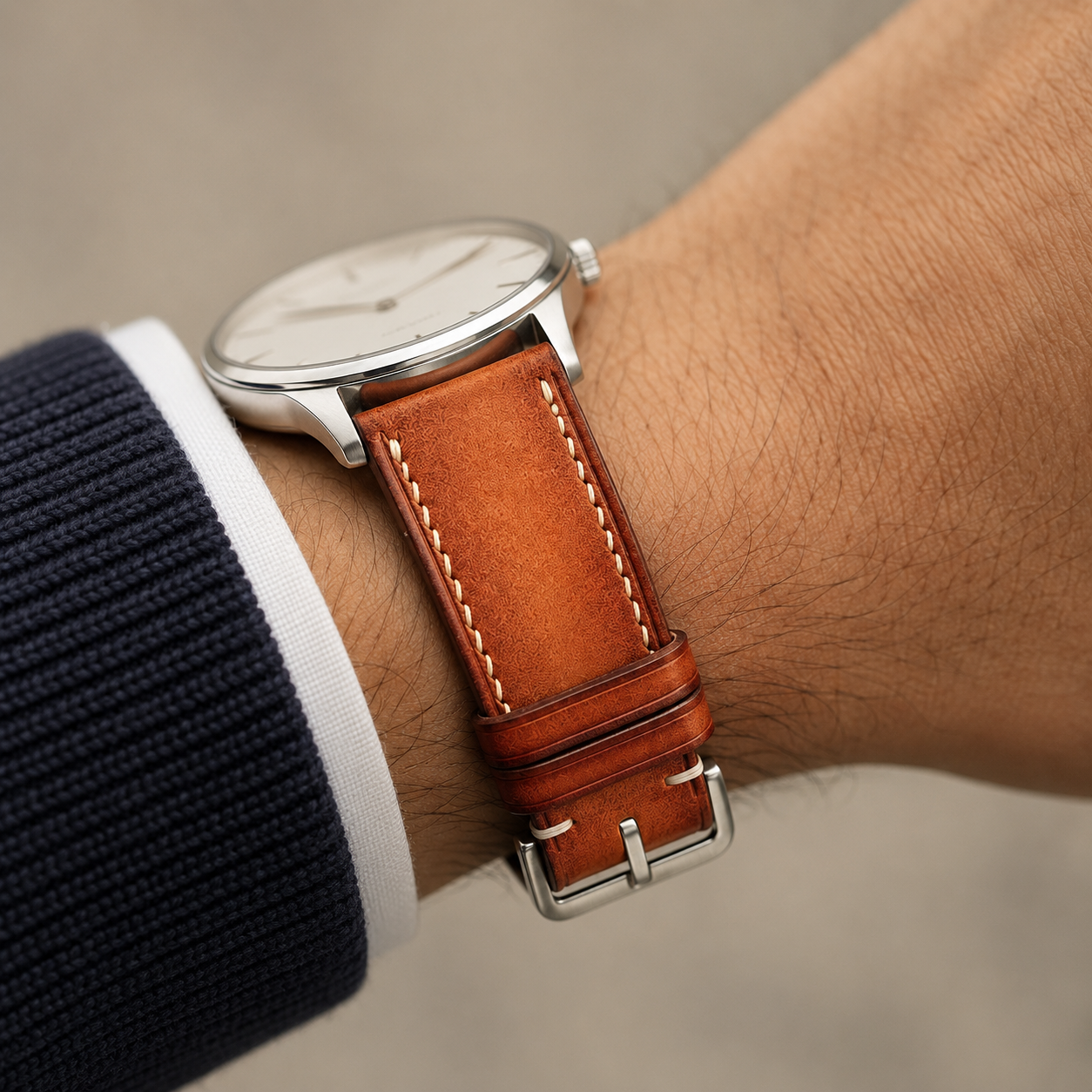 Coffee Patina Leather Watch Strap - Handmade Quick Release Band