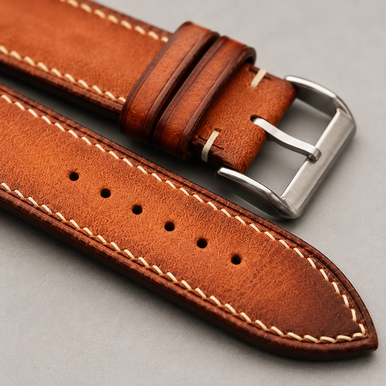 Coffee Patina Leather Watch Strap - Handmade Quick Release Band