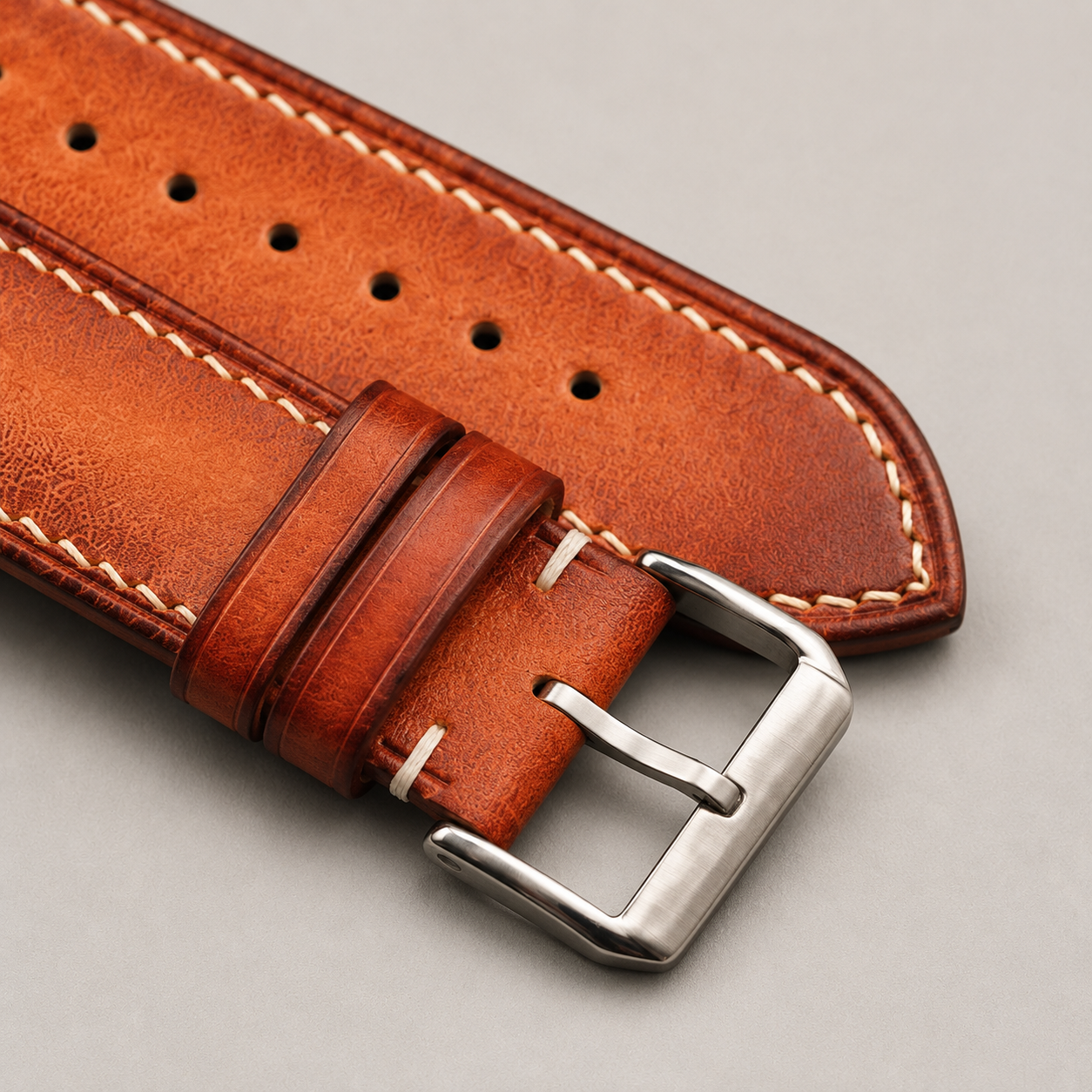 Coffee Patina Leather Watch Strap - Handmade Quick Release Band