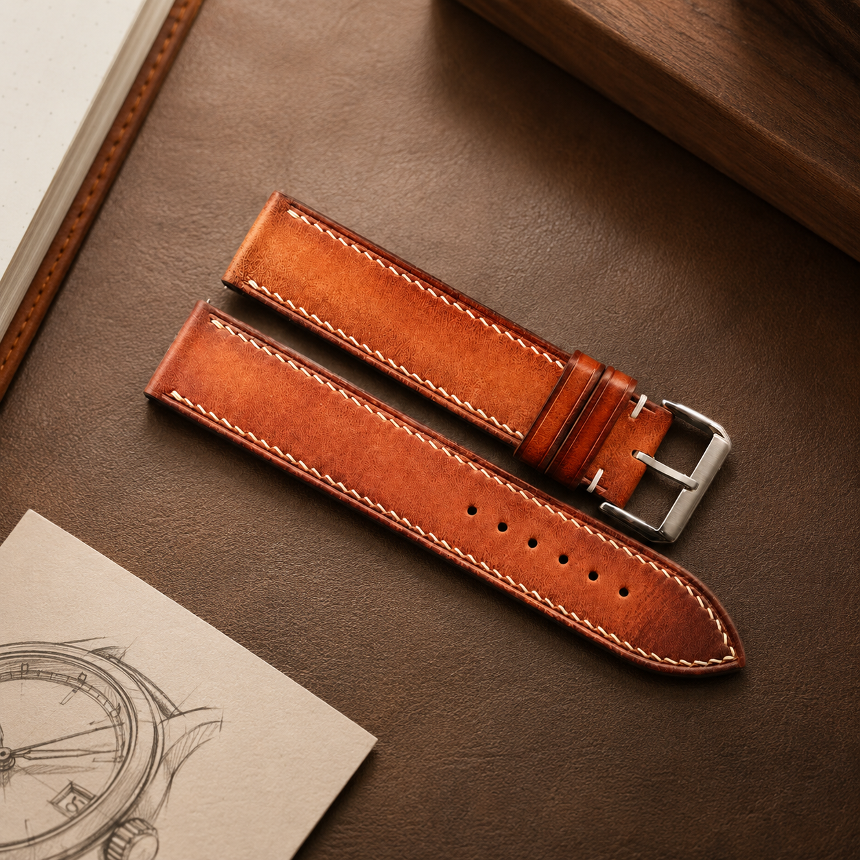 Coffee Patina Leather Watch Strap - Handmade Quick Release Band