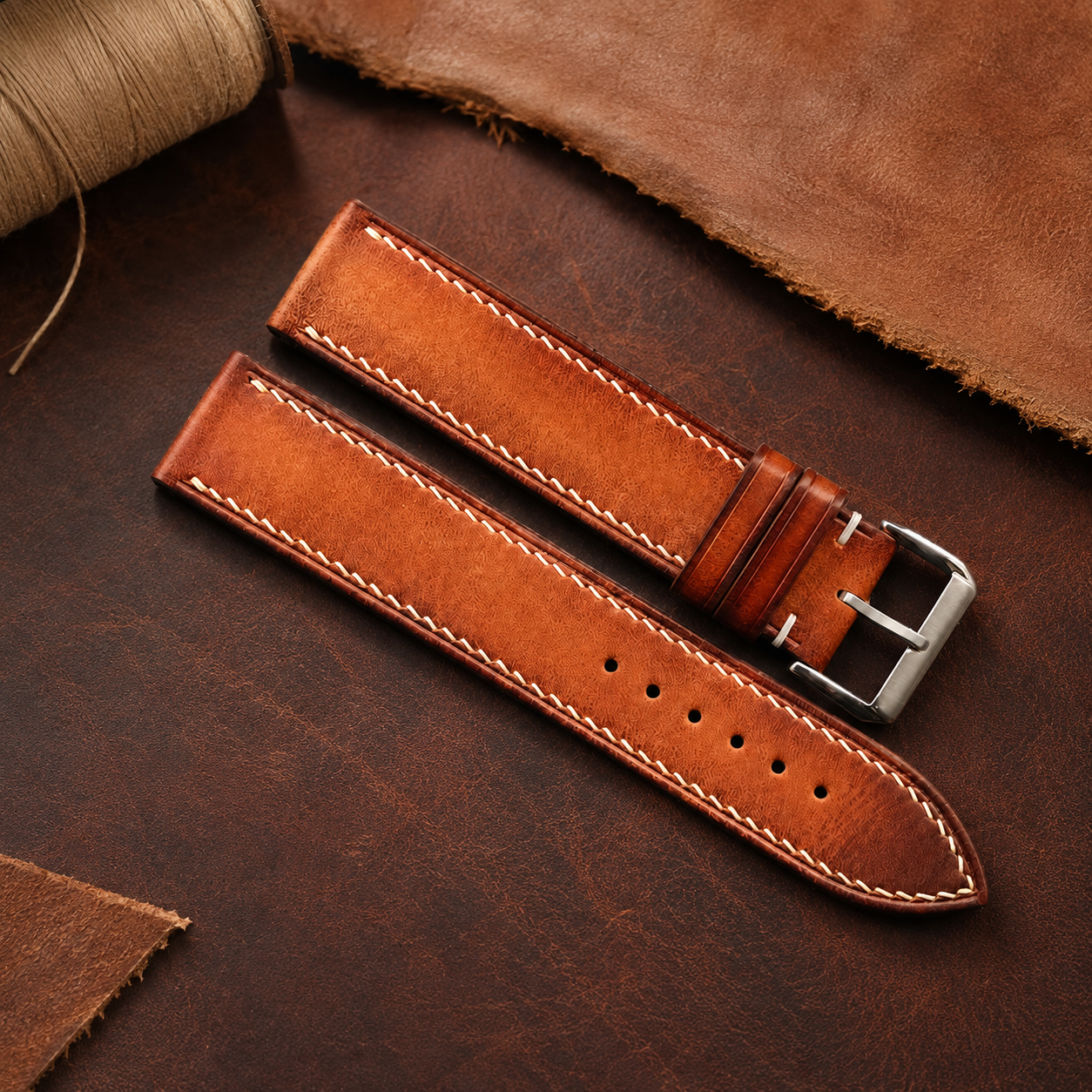 Coffee Patina Leather Watch Strap - Handmade Quick Release Band