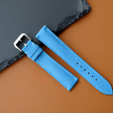 Sky Blue Togo Leather Watch Strap - Handmade Quick Release Band