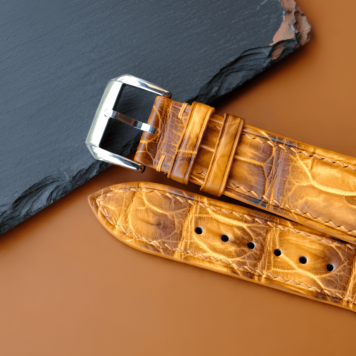 Yellow Alligator Leather Watch Strap - Handmade