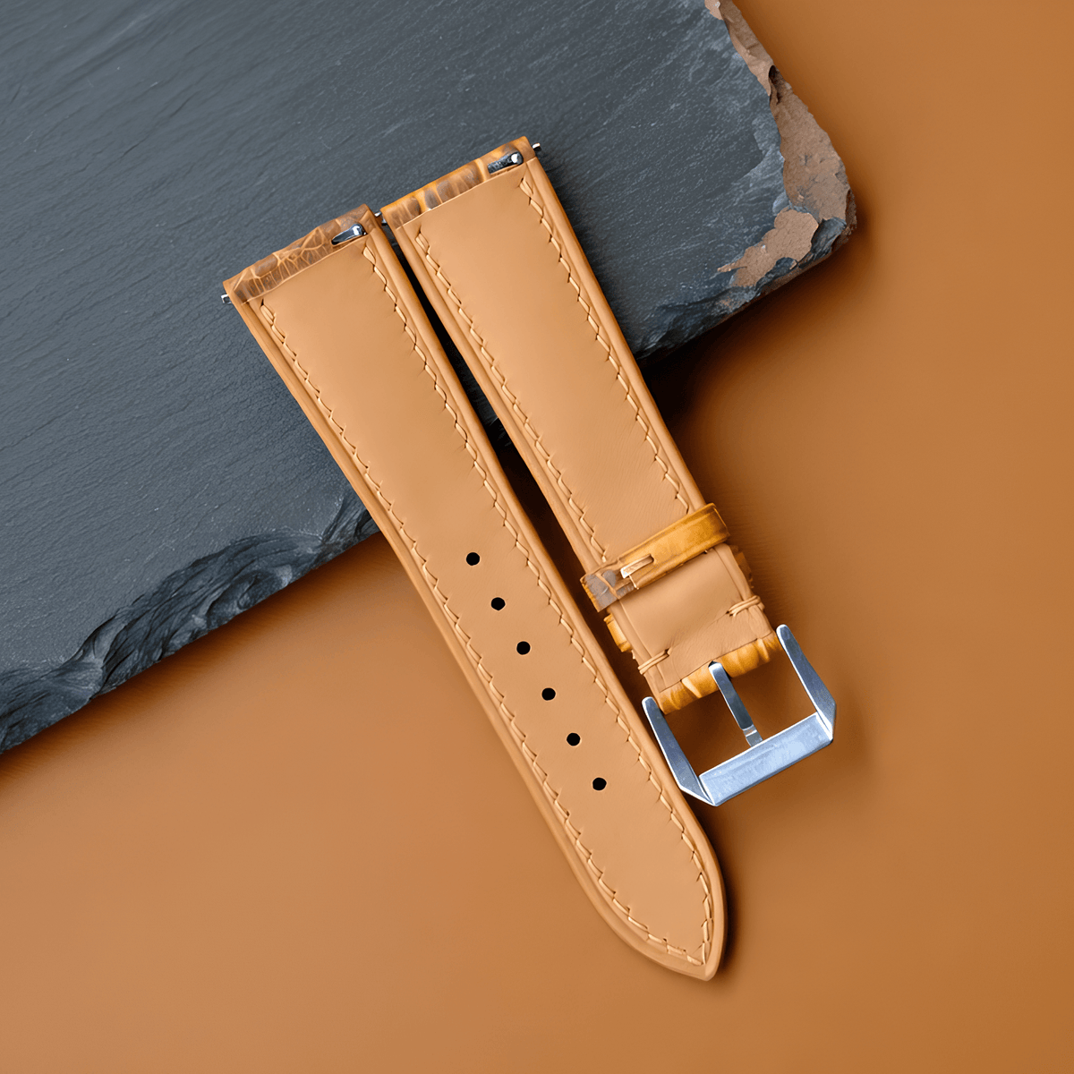 Yellow Alligator Leather Watch Strap - Handmade