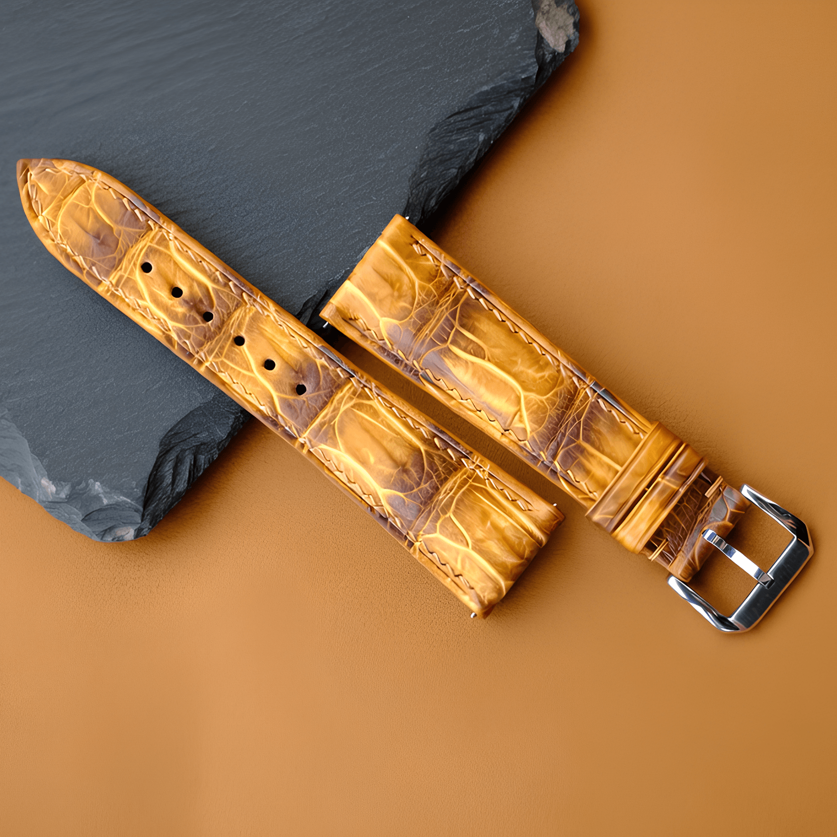 Yellow Alligator Leather Watch Strap - Handmade Quick Release Band