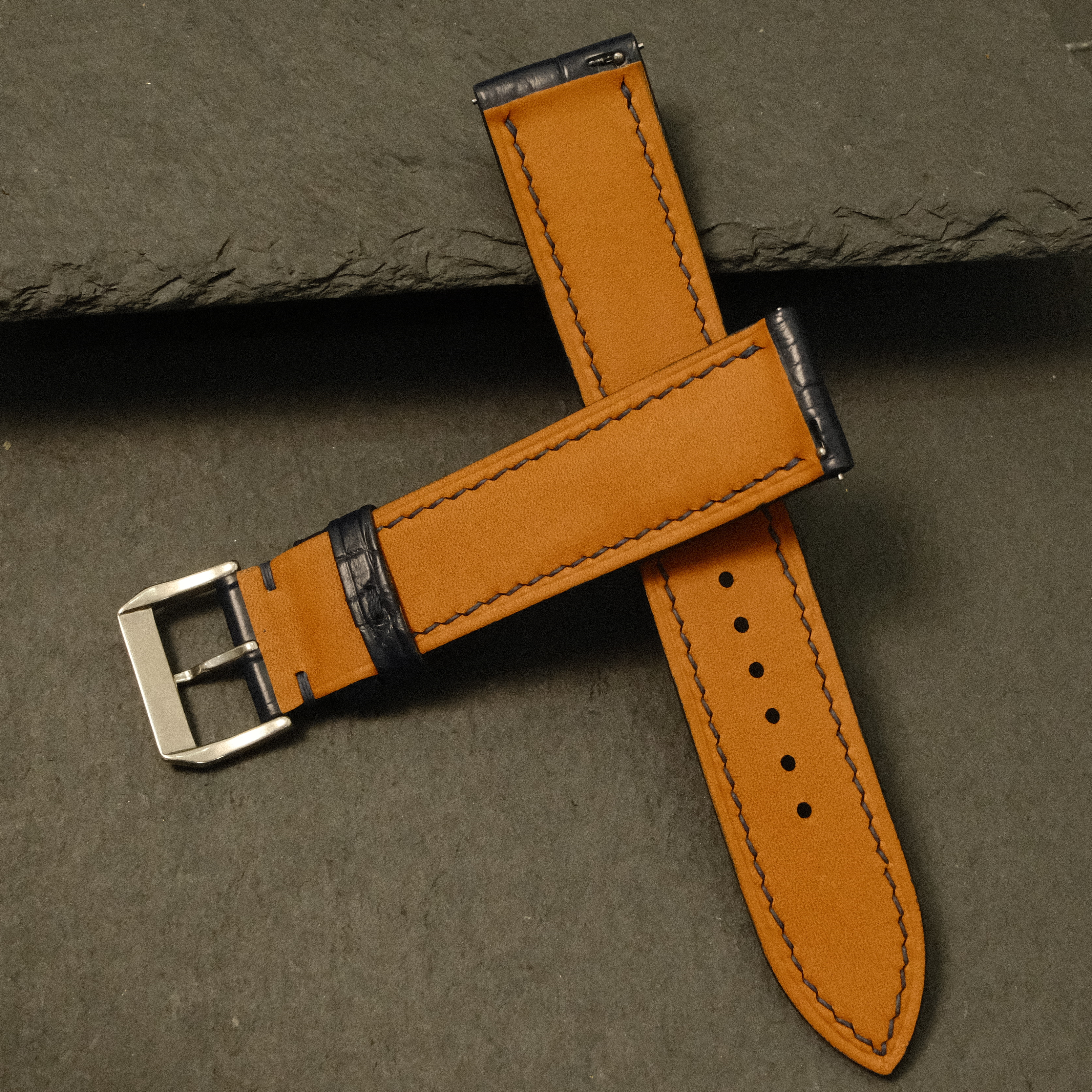 Black Alligator Leather Watch Strap - Handmade Quick Release Band