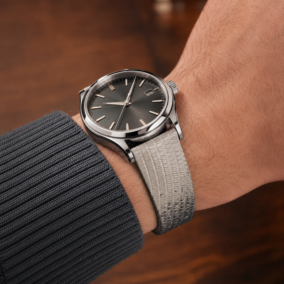 Natural Wild Gray Lizard Leather Watch Strap - Handmade