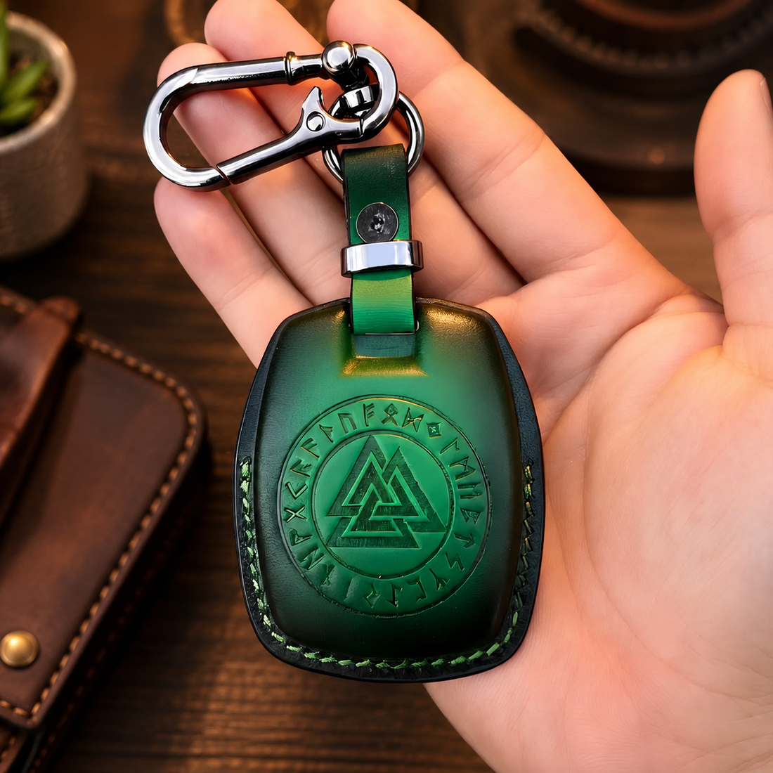 Custom Leather Key Fob Cover Compatible with Harley-Davidson Fat Boy, Street Glide, Road Glide