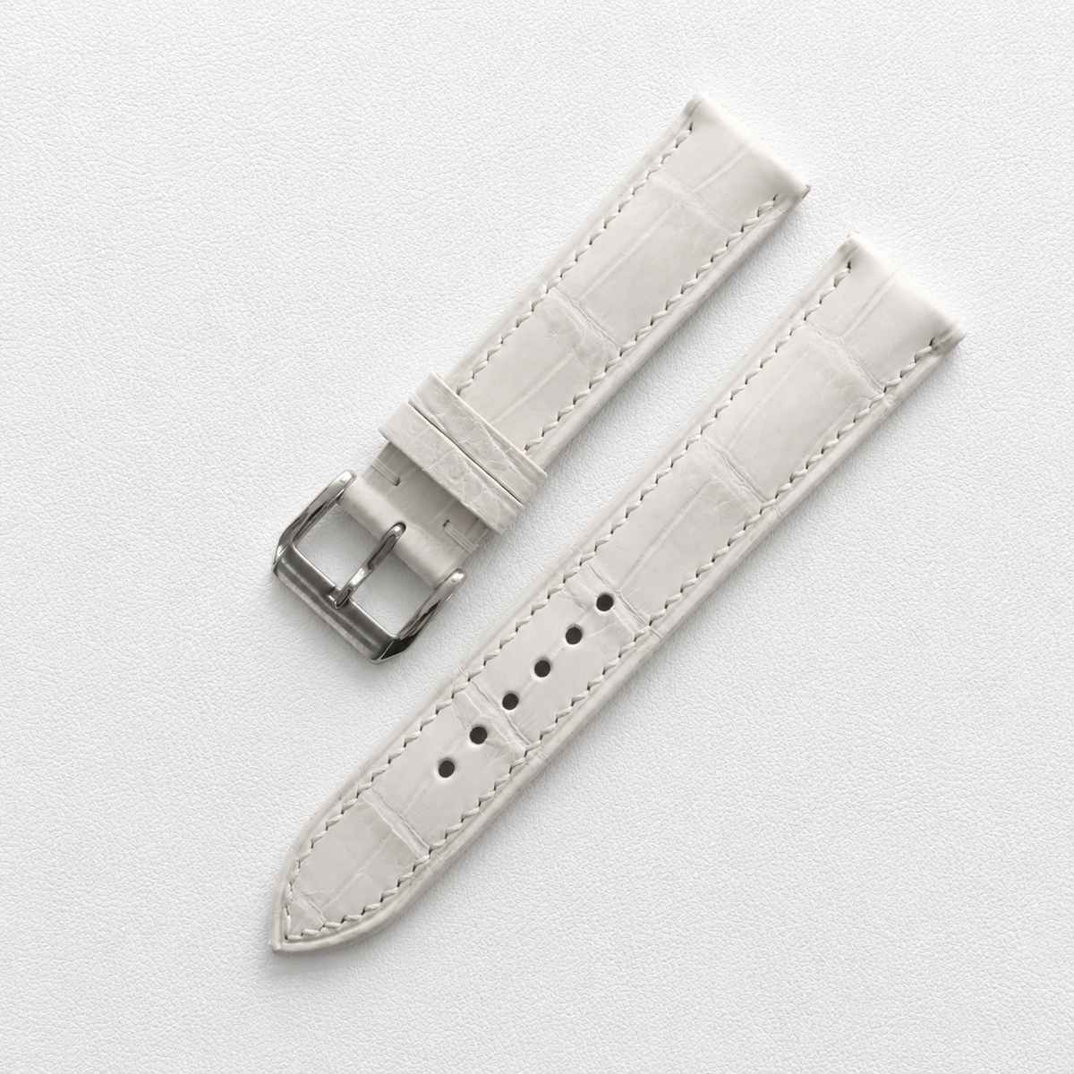 Ivory White Alligator Leather Watch Strap - Handmade