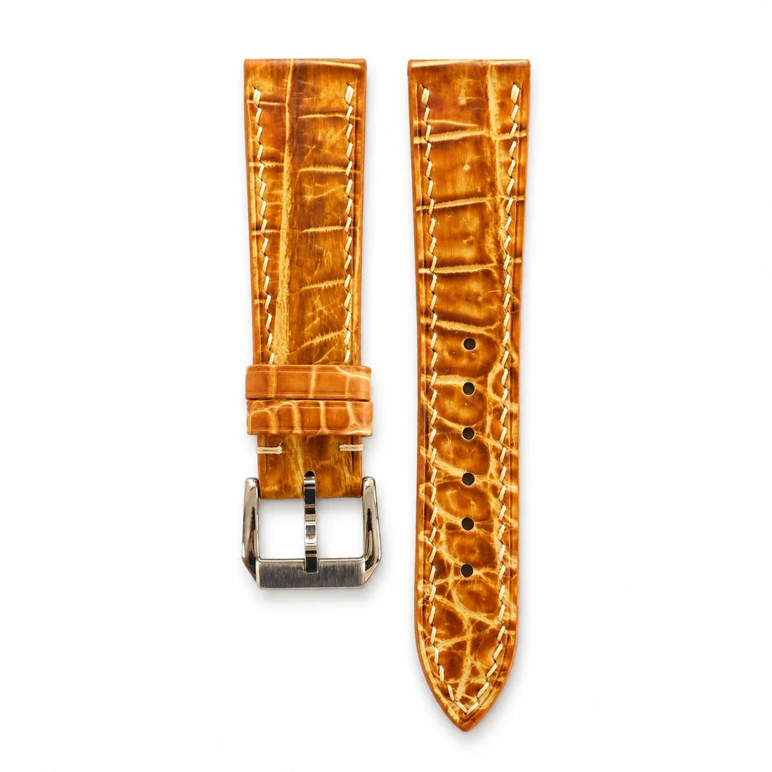 Amber Cognac Hand Alligator Leather Watch Strap - Handmade