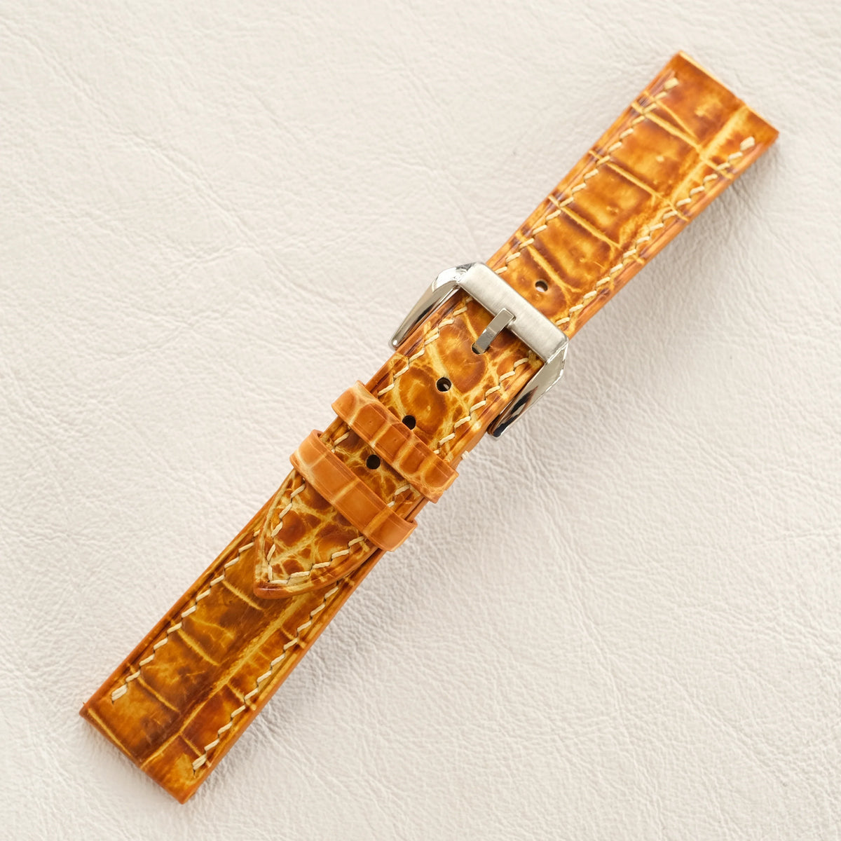 Amber Cognac Hand Alligator Leather Watch Strap - Handmade