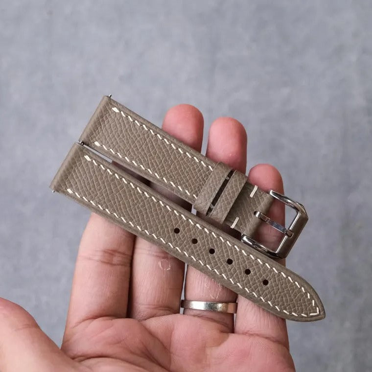 Etoupe Taupe Epsom Leather Watch Strap - Handmade Quick Release Band