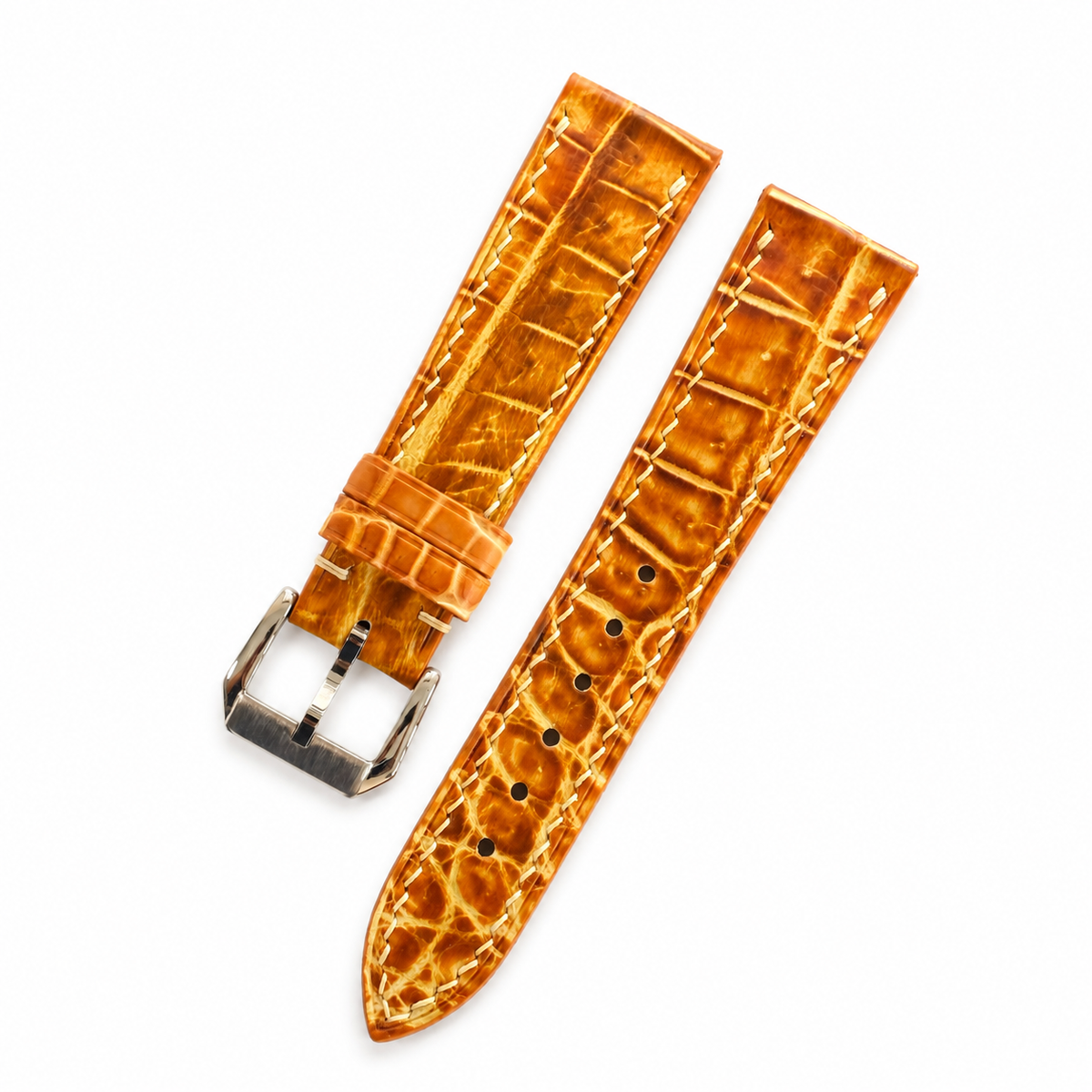 Amber Cognac Hand Alligator Leather Watch Strap - Handmade