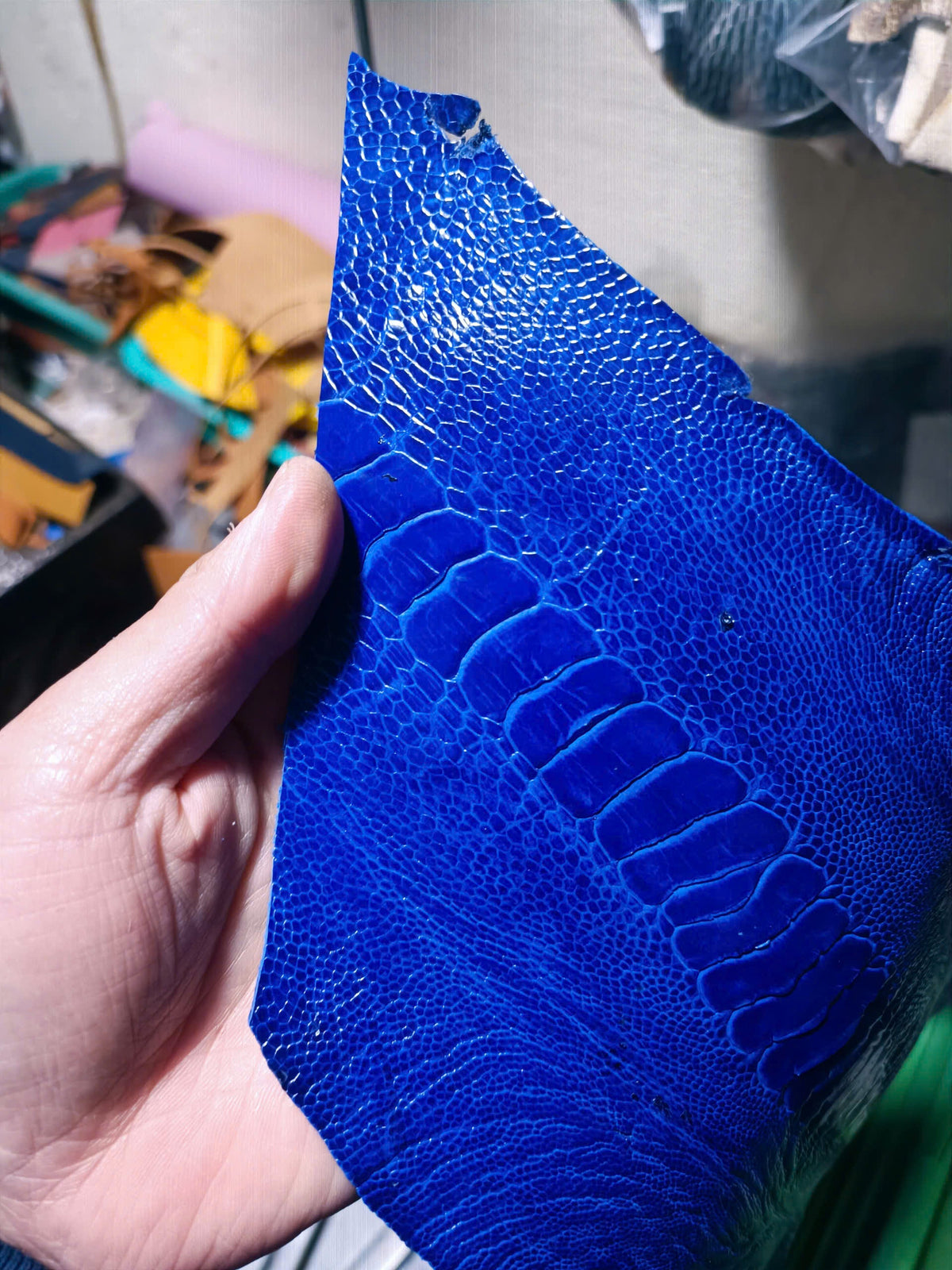 Blue Ostrich Leather Watch Strap - Handmade