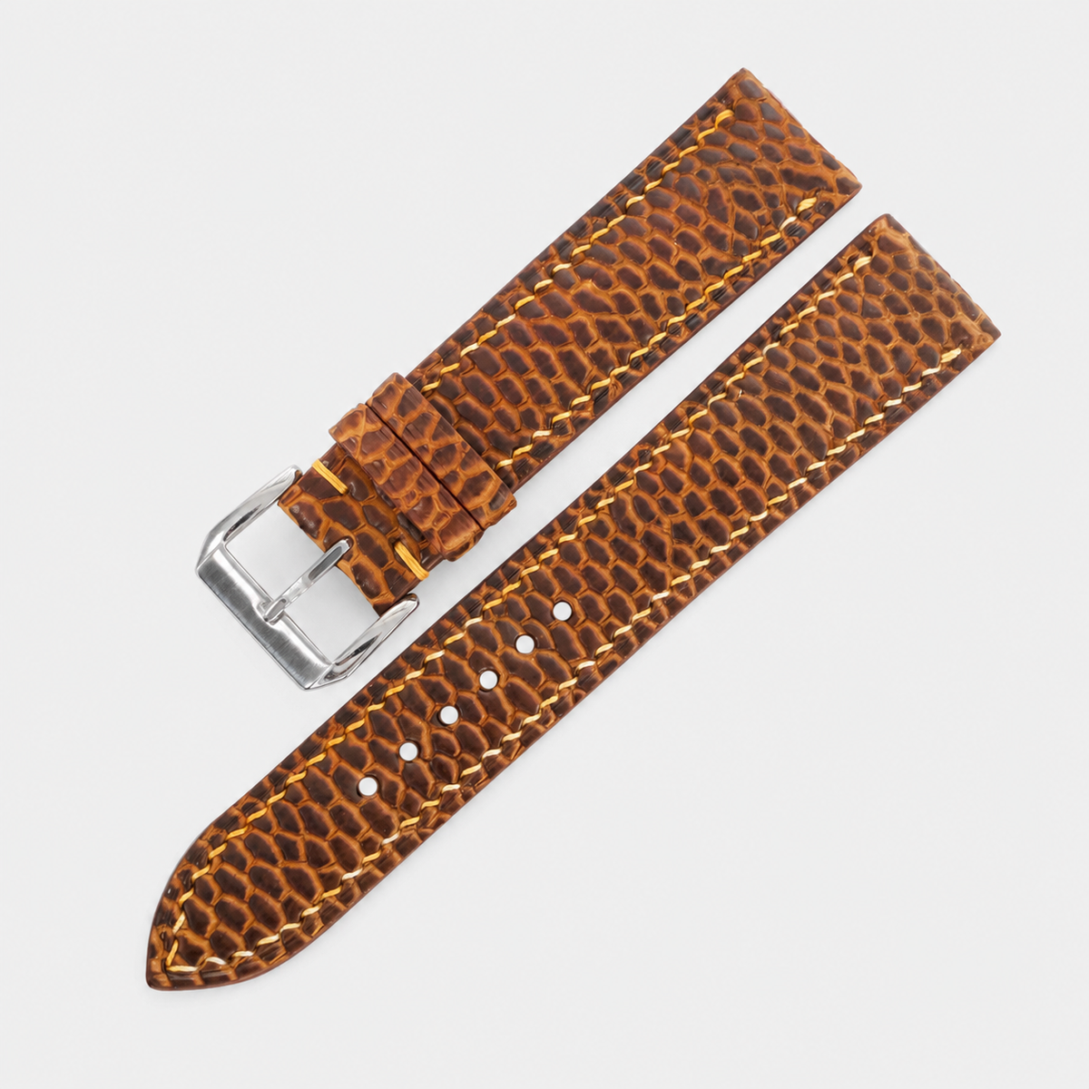 Antique Cognac Beaver Tail Leather Watch Strap - Handmade