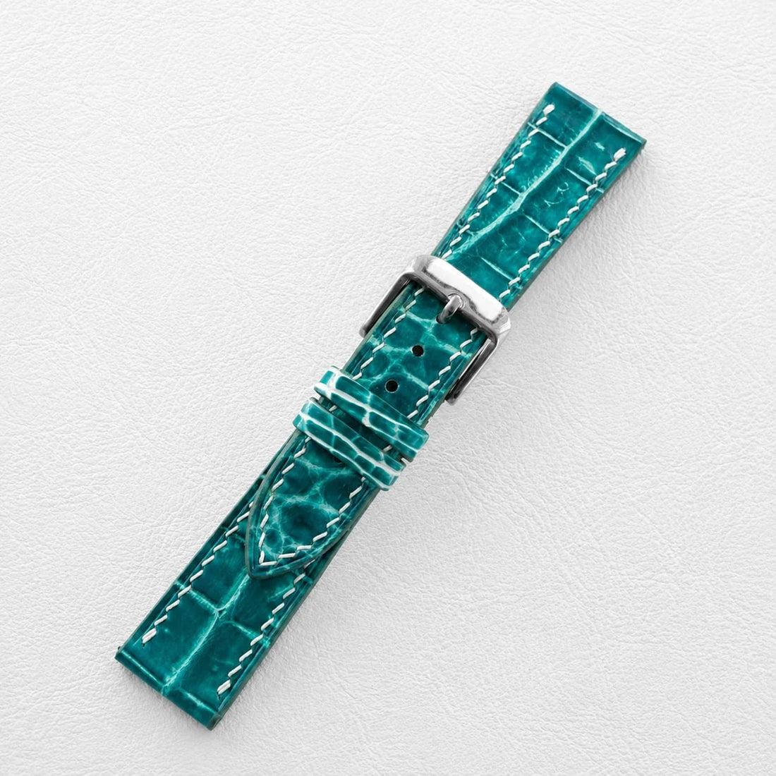 Aqua Green Hand Alligator Leather Watch Strap - Handmade