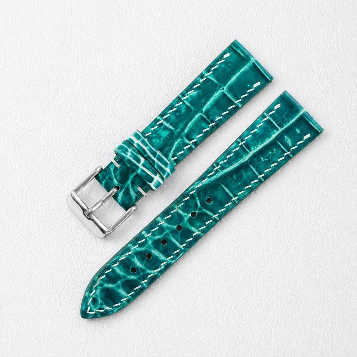 Aqua Green Hand Alligator Leather Watch Strap - Handmade