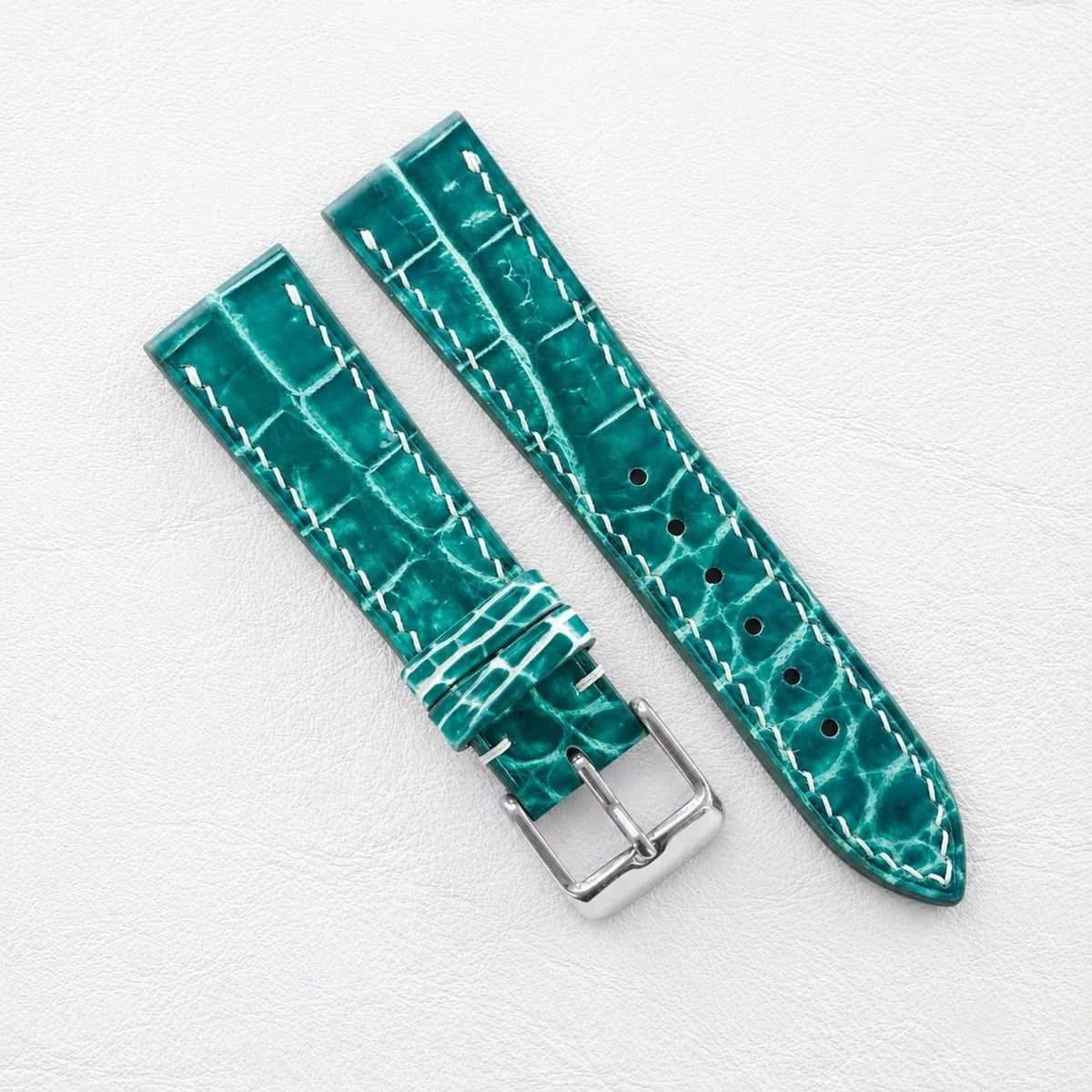 Aqua Green Hand Alligator Leather Watch Strap - Handmade