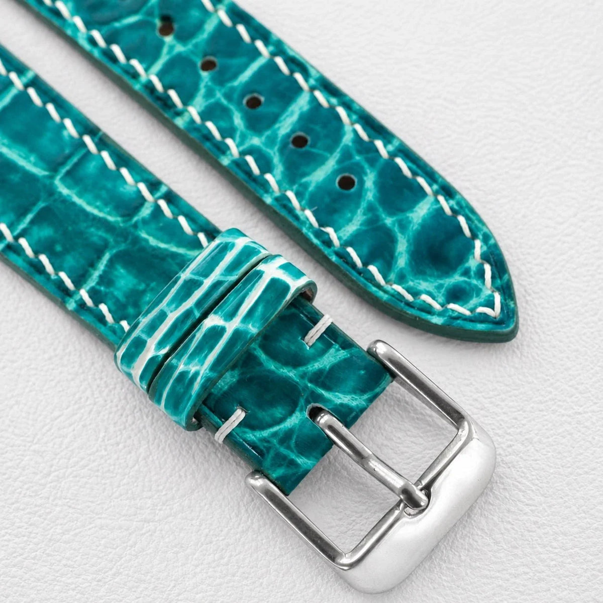 Aqua Green Hand Alligator Leather Watch Strap - Handmade