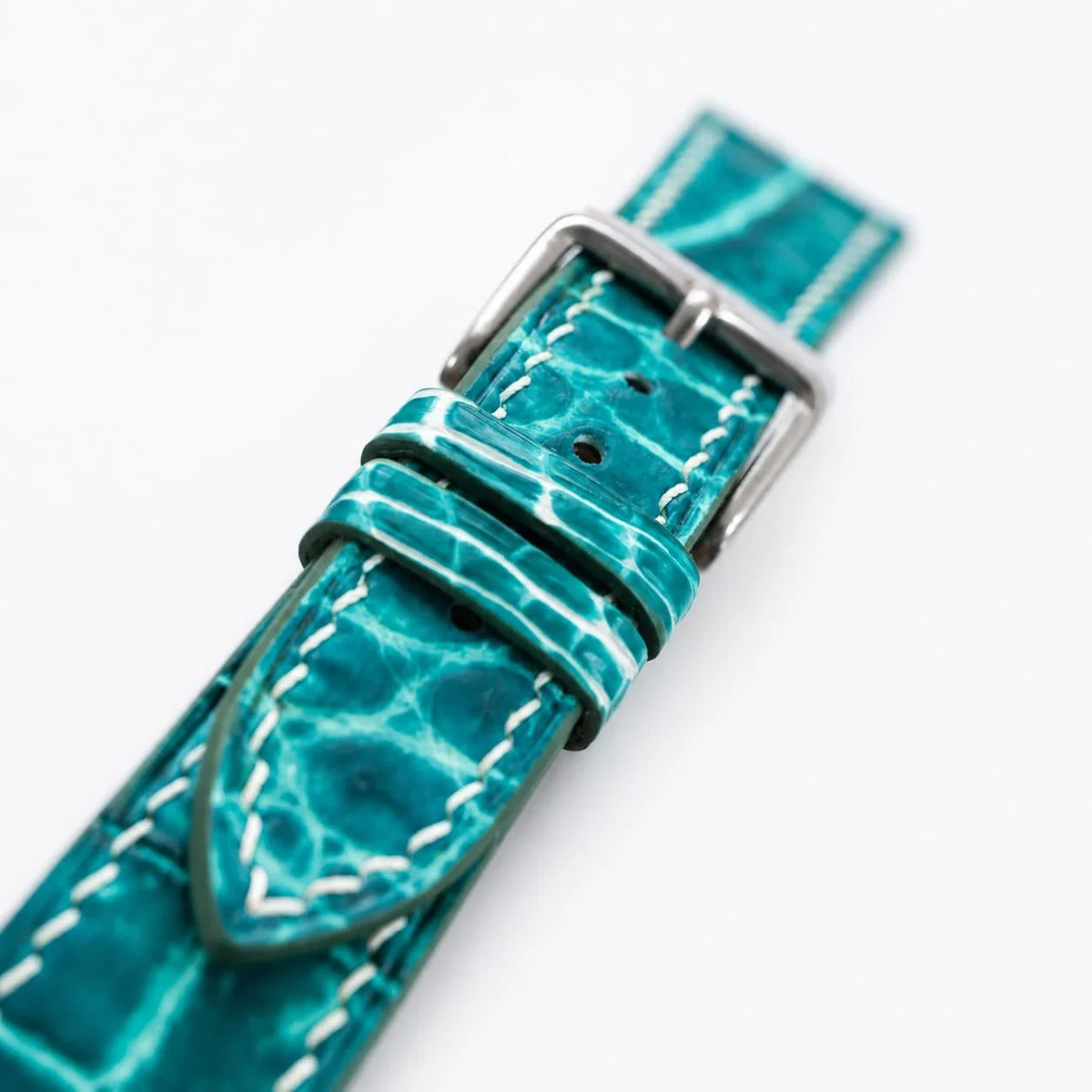 Aqua Green Hand Alligator Leather Watch Strap - Handmade