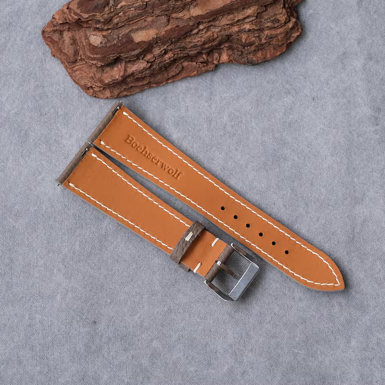 Etoupe Taupe Togo Leather Watch Strap - Handmade