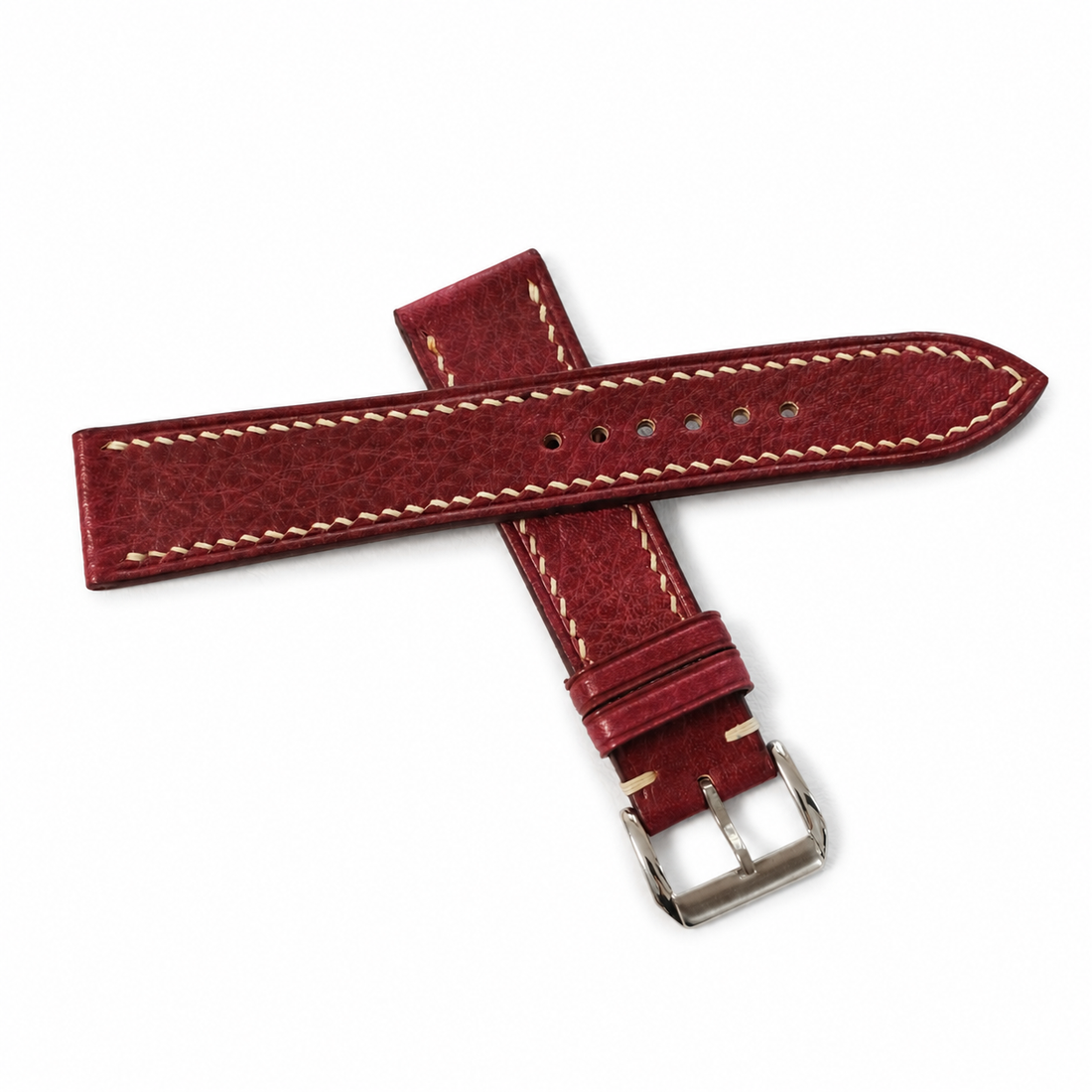 Burgundy Red Italian Leather Watch Strap - Handmade